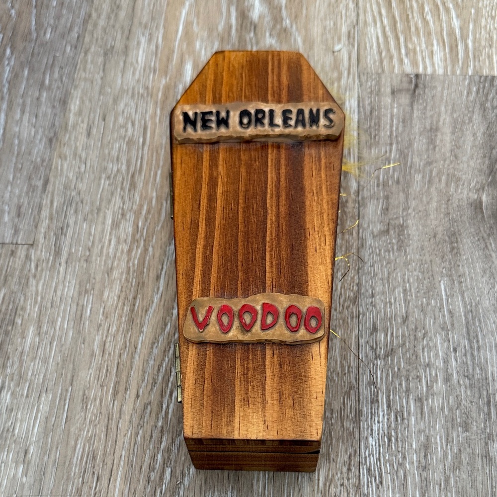 Wooden New Orleans Voodoo Box & Doll.